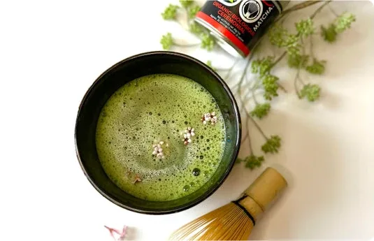 Whisked matcha and bamboo whisk