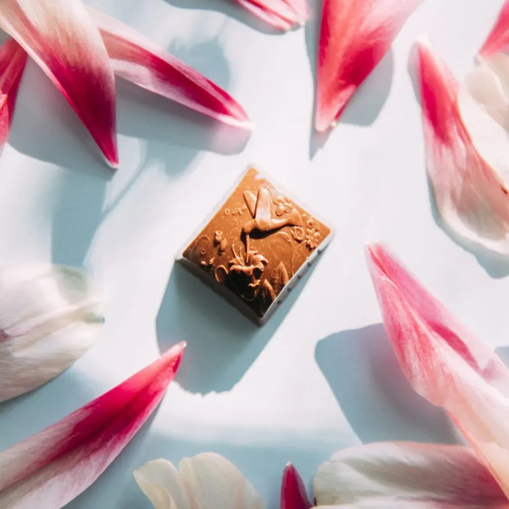 Living Lotus hummingbird chocolate with flower petals