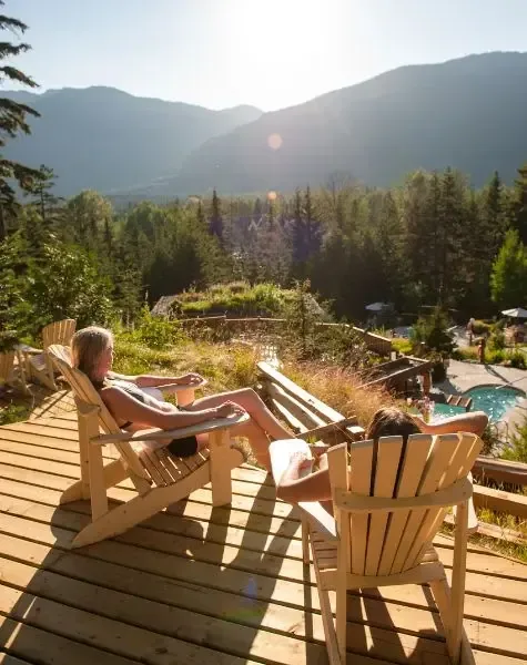 Guests resting with mountain views