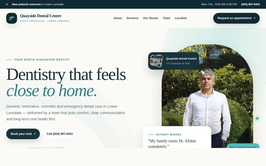Quayside Dental Centre website designed by CANDIMA