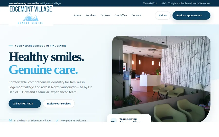 Edgemont Village Dental · Concept 2 website designed by CANDIMA