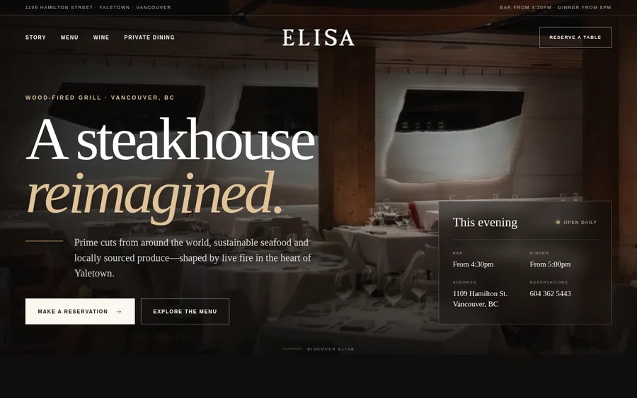 Elisa Wood-Fired Grill website designed by CANDIMA
