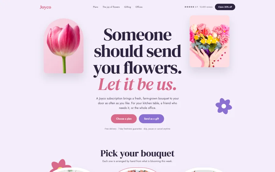Joyco flower subscription website designed by CANDIMA