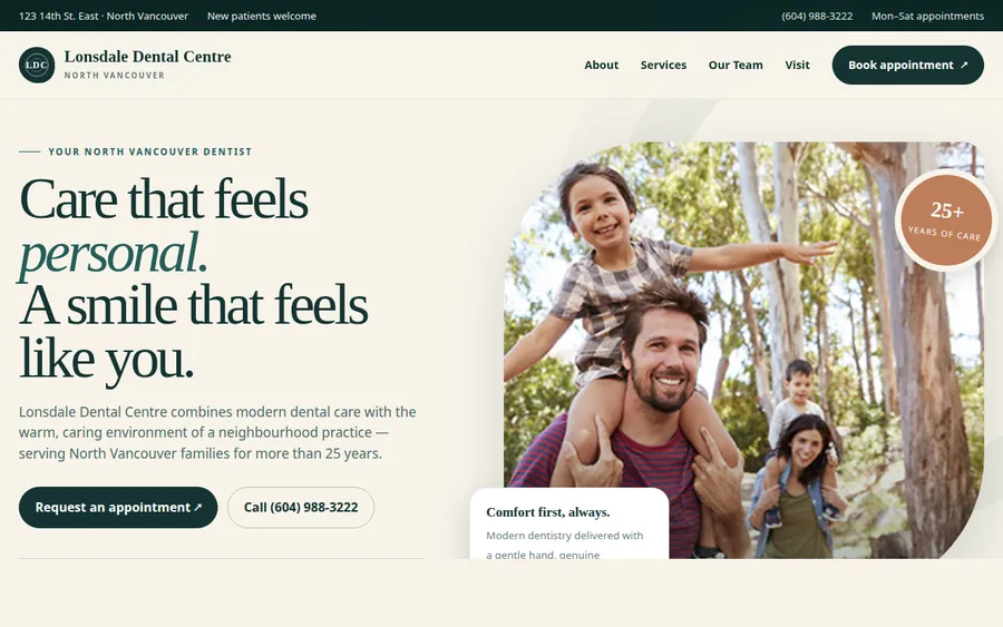 Lonsdale Dental Centre website designed by CANDIMA