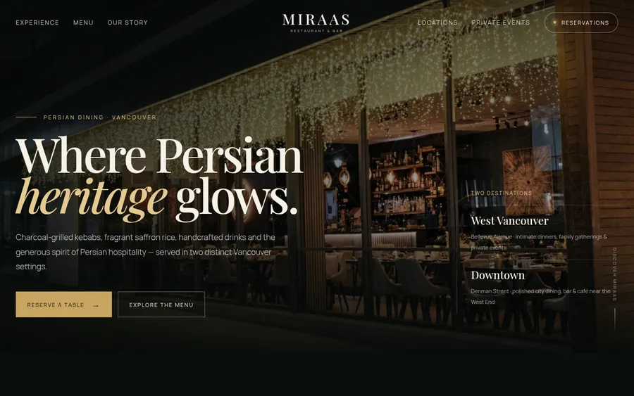 Miraas Restaurant &amp; Bar website designed by CANDIMA