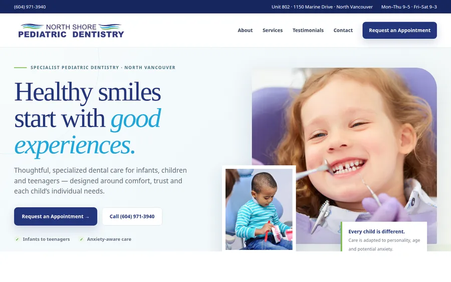North Shore Pediatric Dentistry website designed by CANDIMA