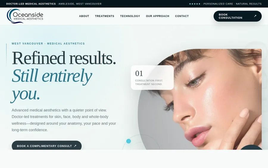 Oceanside Medical Aesthetics website designed by CANDIMA