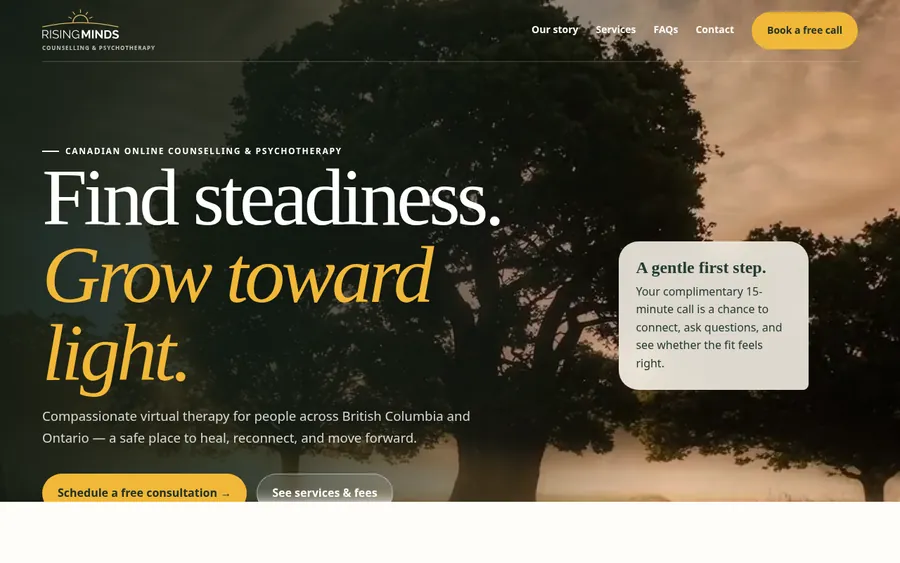Rising Minds Counselling website designed by CANDIMA