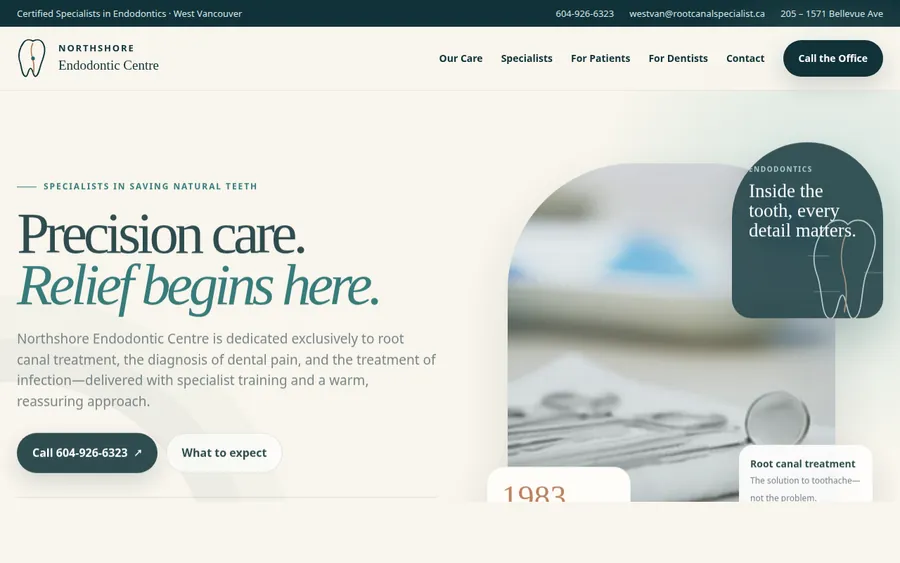 Northshore Endodontic Centre website designed by CANDIMA